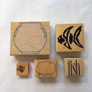 5 pc. Fish Bowl Cloud Wooden Rubber Craft Stationary Ink Stamps